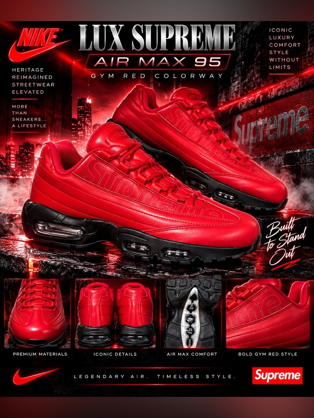 New!🔥Nike Lux Supreme Air Max 95 in a bold gym red colorway!🔥